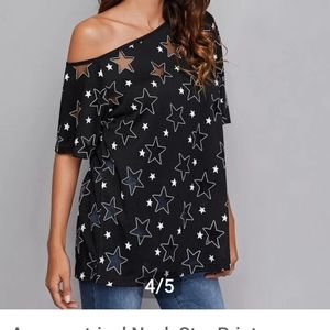 Asymmetrical neck see through star cut out short